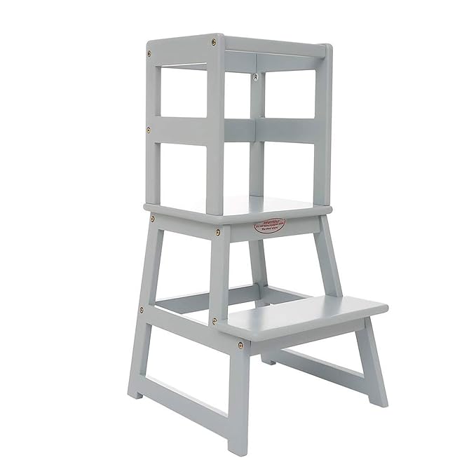 SDADI Kids Kitchen Step Stool Holds up to 150 Pounds with Safety Rail, Wide Platform Design, 4 Anti Slip Strips for 18 to 36 Months Old, Gray