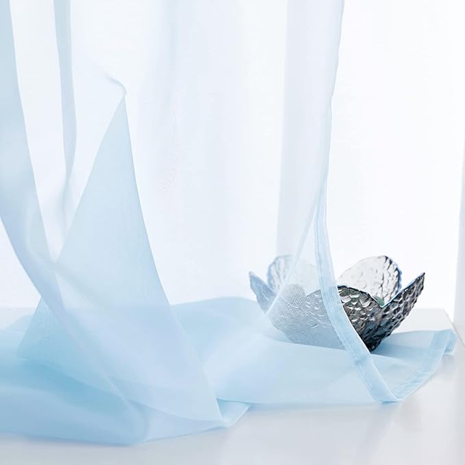 Sky Blue Sheer Curtains 63 Inch Length for Bedroom Rod Pocket Light Filtering Blue Drapes for Windows/Living Room/Girls/Kids 52x63 Inches Long 2 Panels