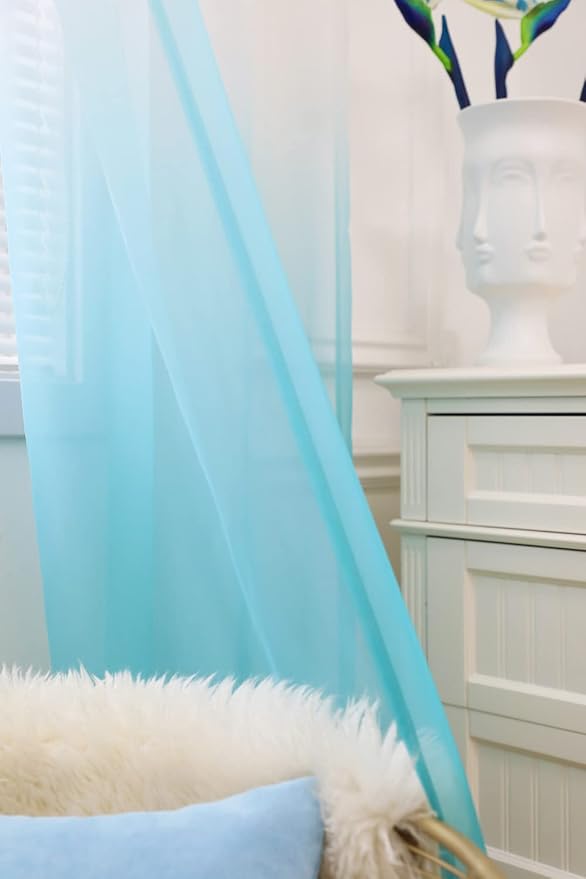 Windows Gradient Sheer Curtains 84 Inches Length 2 Panels Voile Light Filtering Sheer Curtains Panel Basic Rod Pocket for Bedroom Living Room Children Room Kitchen Yard