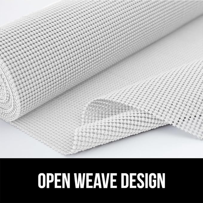 Gorilla Grip powerGRIP Drawer Shelf and Cabinet Liner, Thick Strong Hold, Non-Adhesive Liners Protect Kitchen Cabinets and Cupboard, Bathroom Drawers, Easy Install, Breathable Mat, 20" x10' Snow White