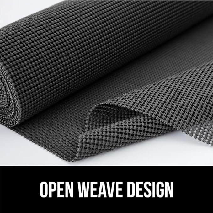 Gorilla Grip powerGRIP Drawer Shelf and Cabinet Liner, Thick Strong Hold, Non-Adhesive Liners Protect Kitchen Cabinets and Cupboard, Bathroom Drawers, Easy Install, Breathable Mat, 20" x30', Charcoal