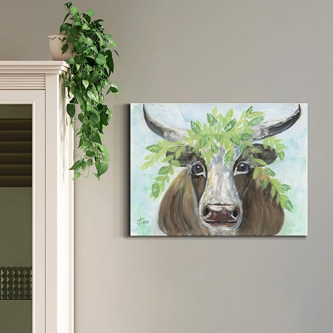 Renditions Gallery Canvas Animal Wall Art Modern Decorations Paintings Olive Crown Steer Abstract Glam Wild Longhorn Canvas Artwork Prints for Bedroom Office Kitchen - 8"x12" LT33