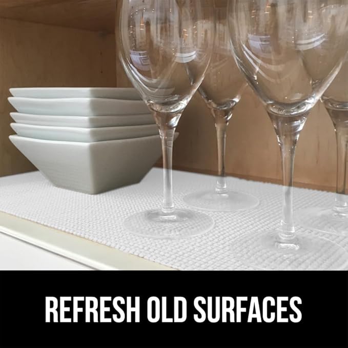 Gorilla Grip powerGRIP Drawer Shelf and Cabinet Liner, Thick Strong Hold, Non-Adhesive Liners Protect Kitchen Cabinets and Cupboard, Bathroom Drawers, Easy Install, Breathable Mat, 12" x30' Snow White