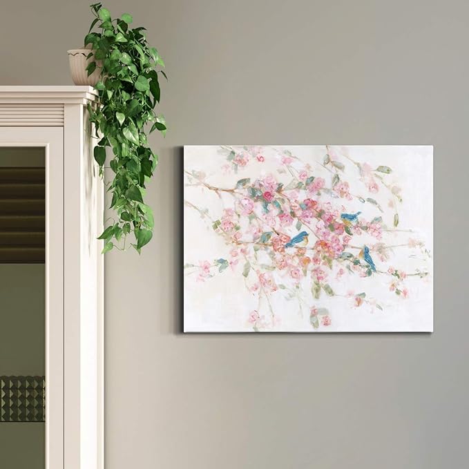 Renditions Gallery Canvas Nature Wall Art Modern Paintings & Prints Decor Romantic Blossomed Bluebirds Abstract Botanical Wall Hanging Artwork for Bedroom Office Kitchen - 8"x12" LT33