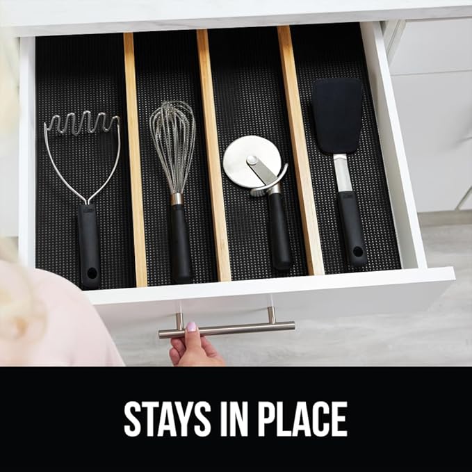 Gorilla Grip powerGRIP Drawer Shelf and Cabinet Liner, Thick Strong Hold, Non-Adhesive Liners Protect Kitchen Cabinets and Cupboard, Bathroom Drawers, Easy Install, Breathable Mat, 24" x20', Black