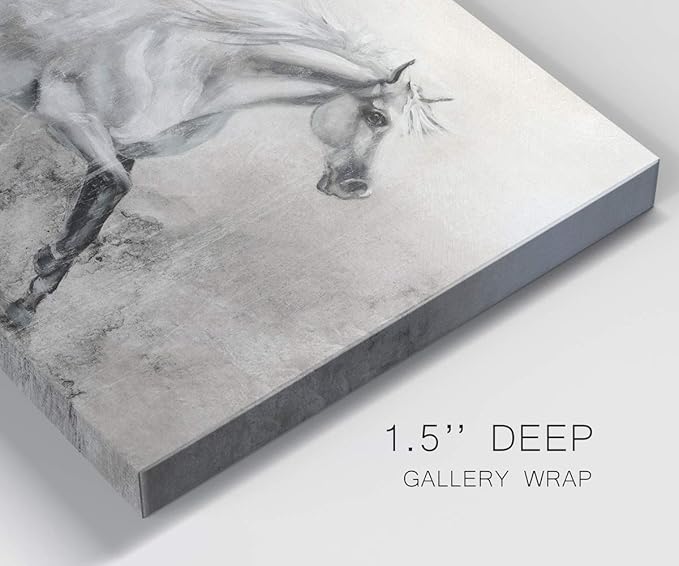Renditions Gallery Canvas Animal Wall Art Modern Decorations Paintings Elegant Running Horse Abstract Black & White Figurative Artwork Prints for Bedroom Office Kitchen - 12"x18" LT33