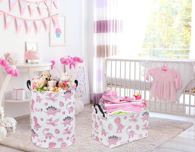 Pink Dinosaur Hamper,Kids Laundry Basket,Pink Storage Baskets for Boys and Girls Room Decor,Dinosaur Basket,Toy Organizer,Gift Hamper(Pink Dinosaur)