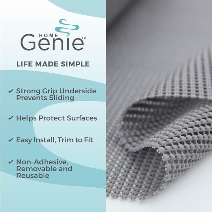 HOME GENIE Drawer Shelf and Cabinet Liner, Durable with Strong Grip, 17.5 Inch x 10 FT, Non Adhesive Liners Protect Kitchen Cabinets and Cupboard, Bathroom Drawers and Shelves, Desks, Soft Gray