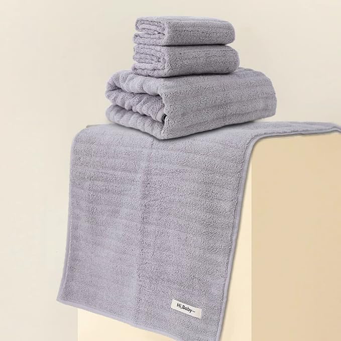 Luxury Ultra Soft Light Grey Bath Towel Sets for Bathroom Hotel, 1 Bath Towels 2 Hand Towels Washcloths 100% Long-staple Cotton Fluffy Highly Absorbent Thick Towel for Women Kids Elderly Face Body