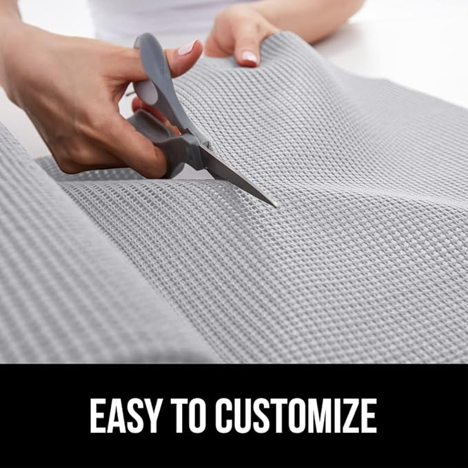 Gorilla Grip powerGRIP Drawer Shelf and Cabinet Liner, Thick Strong Hold, Non-Adhesive Liners Protect Kitchen Cabinets and Cupboard, Bathroom Drawers, Easy Install, Breathable Mat, 12" x30' Light Gray