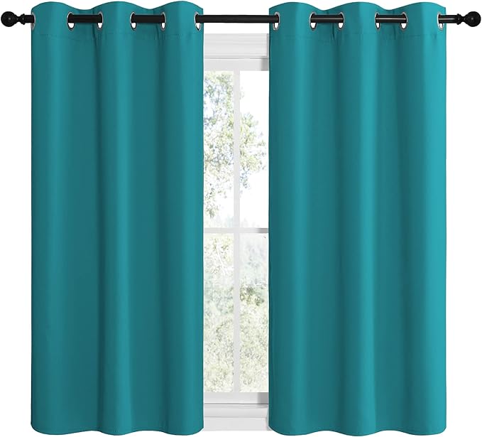 NICETOWN Room Darkening Curtains 50 inch Length 2 Panels, Thermal Insulated Grommet Blackout Curtains for Modern Casual Elegant Bedroom Kids Room Theme Decoration (Peacock Teal, 2 Pieces, W42)