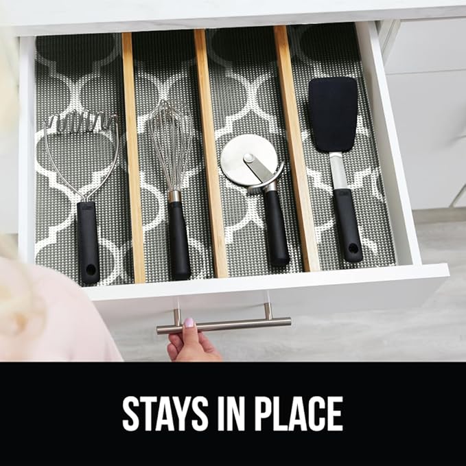 Gorilla Grip powerGRIP Drawer Shelf and Cabinet Liner, Thick Strong Hold, Non-Adhesive Liners Protect Kitchen Cabinets and Cupboard, Bathroom Drawers, Easy Install, Breathable Mat, 20" x10', Gray