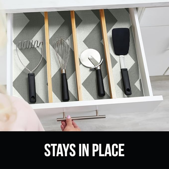 Gorilla Grip powerGRIP Drawer Shelf and Cabinet Liner, Thick Strong Hold, Non-Adhesive Liners Protect Kitchen Cabinets and Cupboard, Bathroom Drawers, Easy Install, Breathable Mat, 20" x30', Chevron