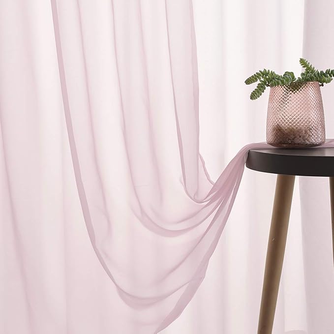 Baby Pink Sheer Pink Voile Curtains Short Translucent Solid Color 45 Inch Length Rod Pocket Baby Pink Sheers 45 Inches Long for Small Windows Bedroom Living Room Kitchen 2 Panels 52x45