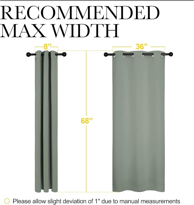 NICETOWN Greyish Green Room Darkening Curtains for Kitchen, Window Treatment Thermal Insulated Solid Grommet Room Darkening Curtains/Drapes for Bedroom (Set of 2, 42 inches Wide by 68 inches Long)