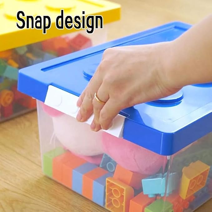 loobuu Plastic Storage Bins with Lids - Stackable Toy Storage Organizer Box Set of 2, Kids Toy Chests with Compatible Building Baseplate and Lid, Storage Container for Building Bricks - Yellow+Green