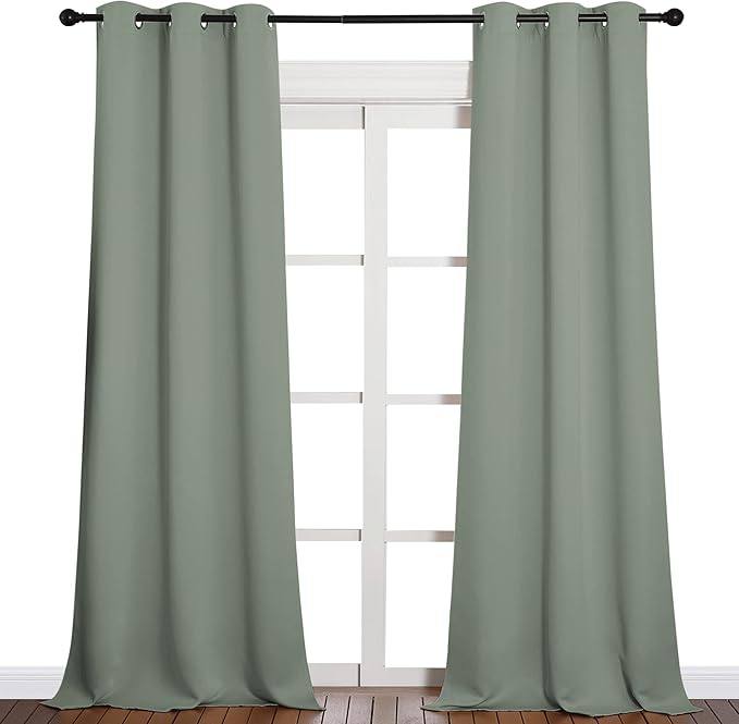 NICETOWN Patio Glass Door Blackout Curtains for Bedroom/Living Room, Privacy Panel Drapes for Dining Room and Guest Room (Greyish Green, 42 inches Wide x 90 inches Long, 1 Pair)