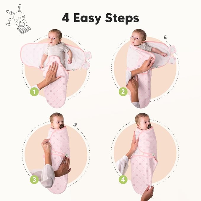 3-Pack Organic Baby Swaddle Sleep Sacks - Newborn Swaddle Sack, Ergonomic Baby Swaddles 0-6 Months, Swaddles for Newborns, Baby Sleep Sack, Baby Swaddle Blanket Wrap, Baby Essentials(Blossom Large)