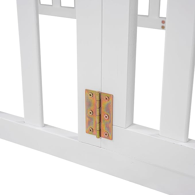 Twin Size Floor Bedframe with Door and Safety Guardrails Fence, Solid Wooden Toddler Montessori Platform Bed for Children Bedroom, Boys Girls, Kids Playroom
