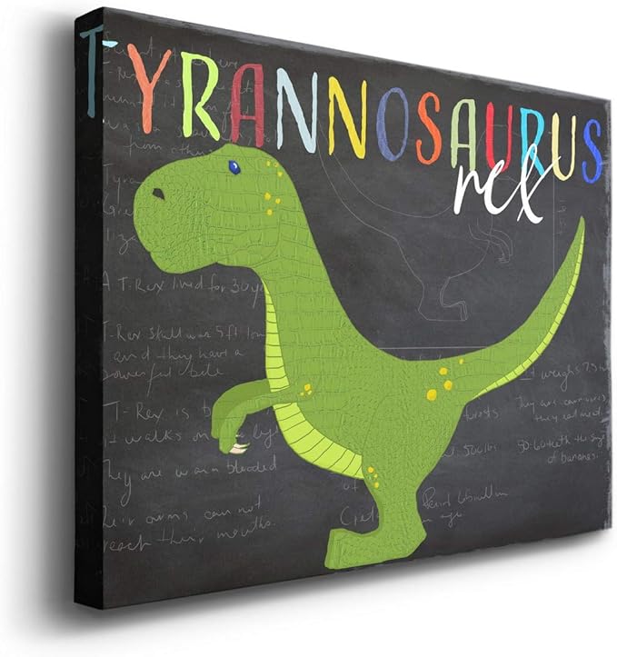 Renditions Gallery Canvas Animal Wall Art Modern Decorations Paintings Green Tyrannosaurus Rex Vibrant Dinosaur Canvas Wall Hanging Artwork for Kids Bedroom Nursery - 32"x48" LT33