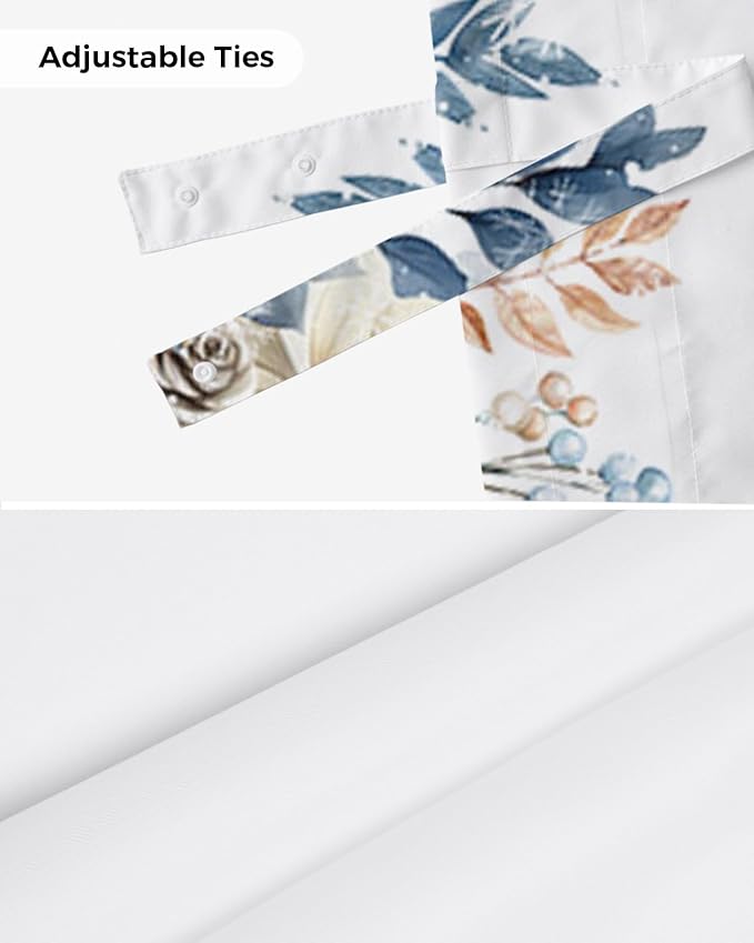 Blue Christmas Poinsettia Blackout Tie Up Valance Curtains for Kitchen Windows Winter Eucalyptus Leaves Window Toppers Balloon Shades for Living Room/Bathroom/Bedroom,1 Panel, 42" X 18",