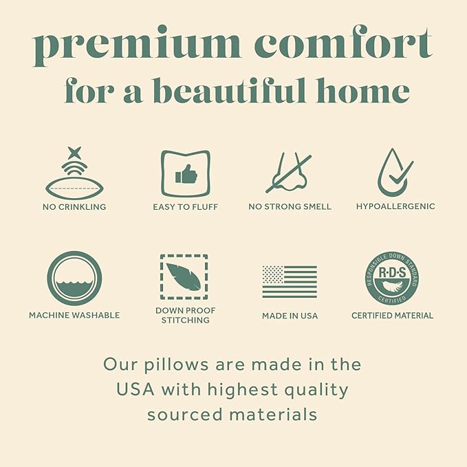 ComfyDown 50/50 Down Feather Blend ComfyDream Bed Pillow for Sleeping, Egyptian Cotton Cover, Made in USA, Twin Size