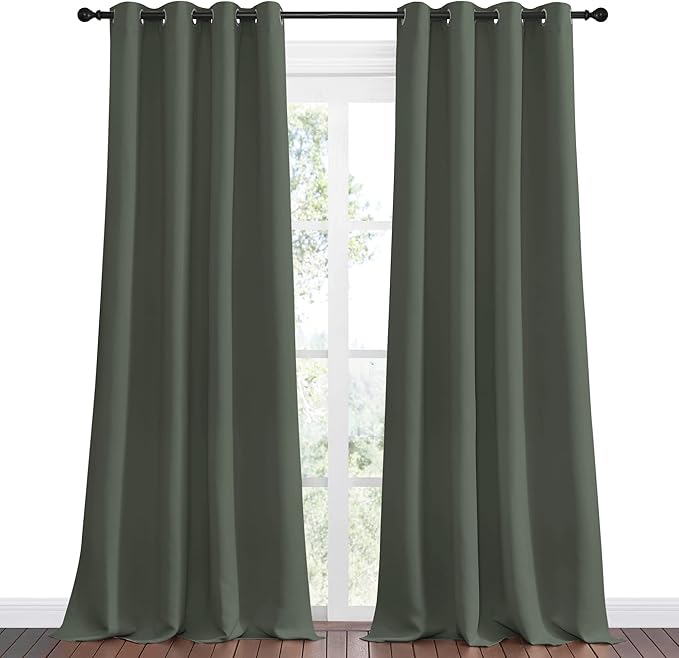 NICETOWN Dark Mallard Blackout Draperies Curtains - Pair of Grommet Top Thermal Insulated Blackout Decorative Curtains for Thanksgiving Day & Christmas Decor(55 inches Wide by 96 inches Long)