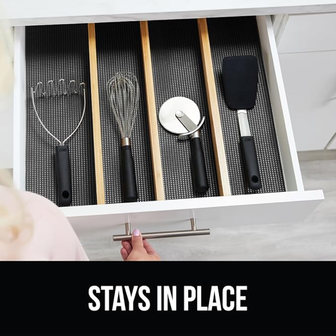 Gorilla Grip powerGRIP Drawer Shelf and Cabinet Liner, Thick Strong Hold, Non-Adhesive Liners Protect Kitchen Cabinets and Cupboard, Bathroom Drawers, Easy Install, Breathable Mat, 20" x30', Charcoal