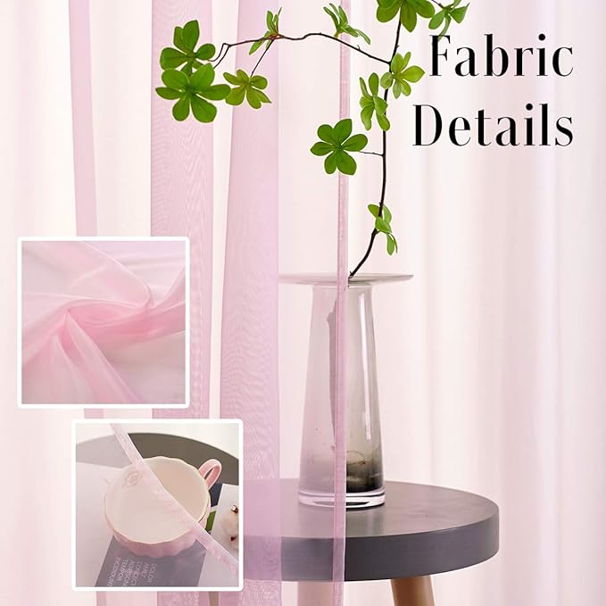 Baby Pink Sheer Pink Voile Curtains Short Translucent Solid Color 45 Inch Length Rod Pocket Baby Pink Sheers 45 Inches Long for Small Windows Bedroom Living Room Kitchen 2 Panels 52x45