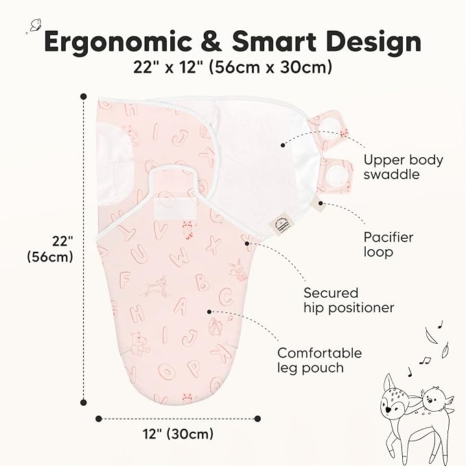 3-Pack Organic Baby Swaddle Sleep Sacks - Newborn Swaddle Sack, Ergonomic Baby Swaddles 0-3 Months, Swaddles for Newborns, Baby Sleep Sack,Baby Swaddle Blanket Wrap,Baby Essentials (ABC Land Rose)