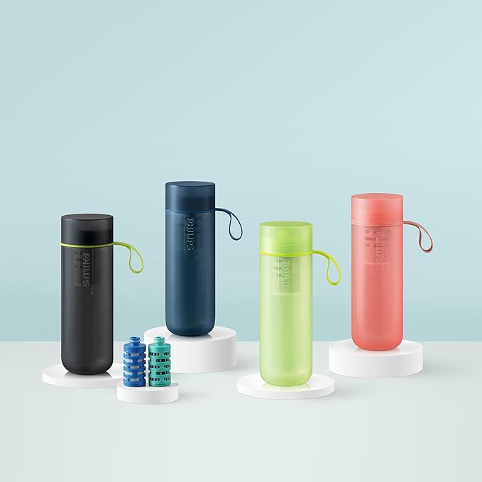 PHILIPS Water GoZero Active BPA-Free Water Bottle with Fitness Tap Water Filter, Sport Squeeze Water Bottle, Lightweight, 24 oz with Fitness Filter, Plum