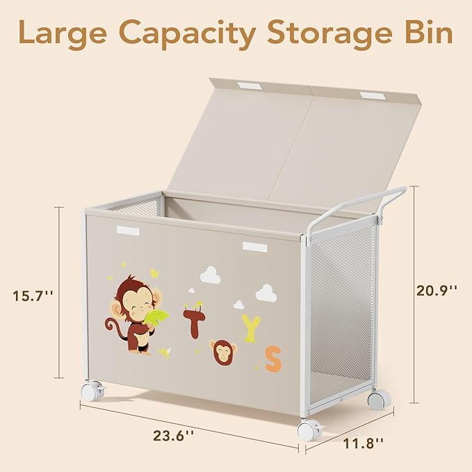 Toy Box Toy Storage - 72L Kids Toy Organizer with Wheels Toy Chest Storage Bins with Lids, Toy Boxes for Girls Boys, Stuffed Animals, Clothes, Bedroom, Living Room (beige)