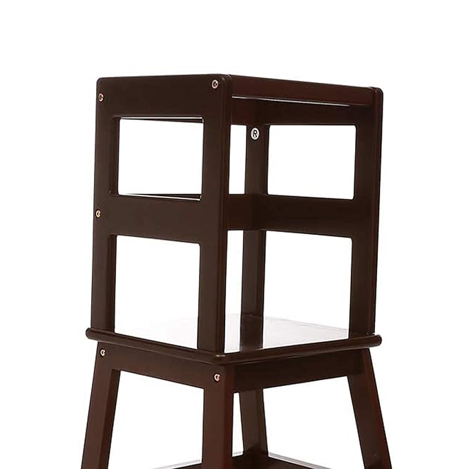SDADI Kids Kitchen Step Stool Holds up to 150 Pounds with Safety Rail, Wide Platform Design, 4 Anti Slip Strips for 18 to 36 Months Old, Espresso