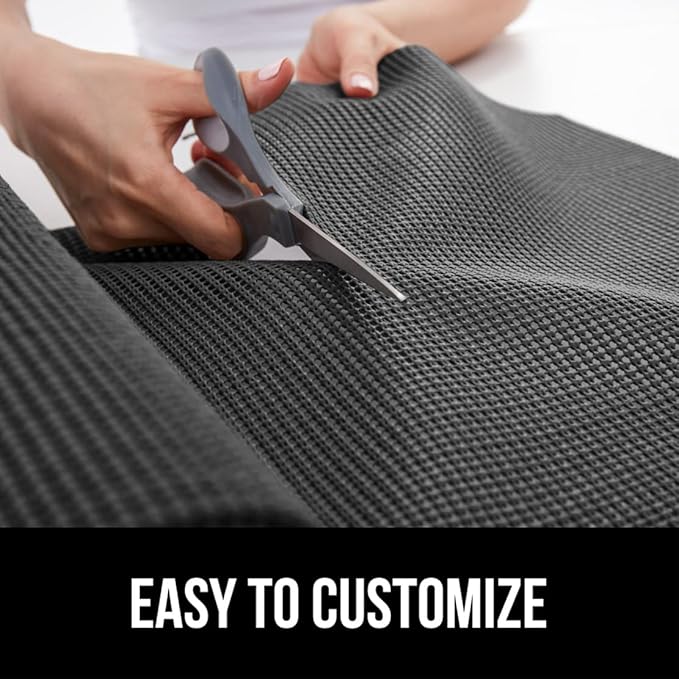 Gorilla Grip powerGRIP Drawer Shelf and Cabinet Liner, Thick Strong Hold, Non-Adhesive Liners Protect Kitchen Cabinets and Cupboard, Bathroom Drawers, Easy Install, Breathable Mat, 20" x20', Charcoal