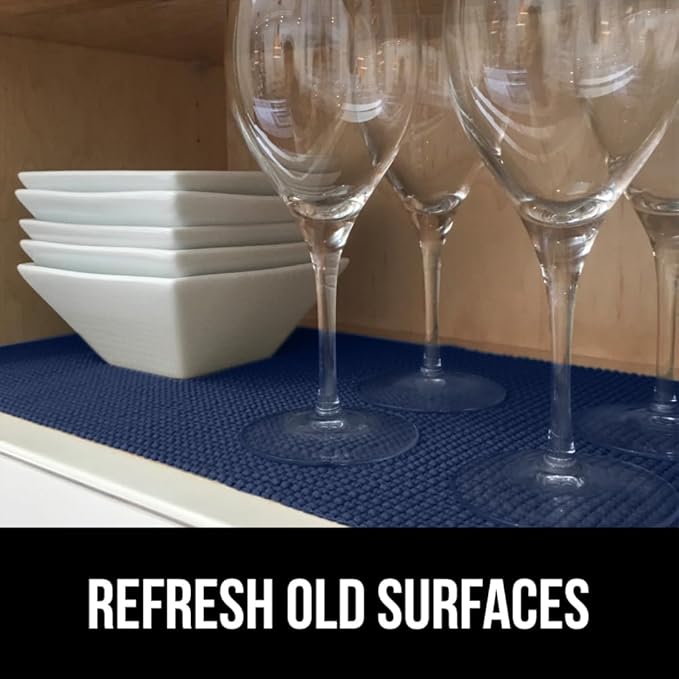 Gorilla Grip powerGRIP Drawer Shelf and Cabinet Liner, Thick Strong Hold, Non-Adhesive Liners Protect Kitchen Cabinets and Cupboard, Bathroom Drawers, Easy Install, Breathable Mat, 12" x20', Navy Blue