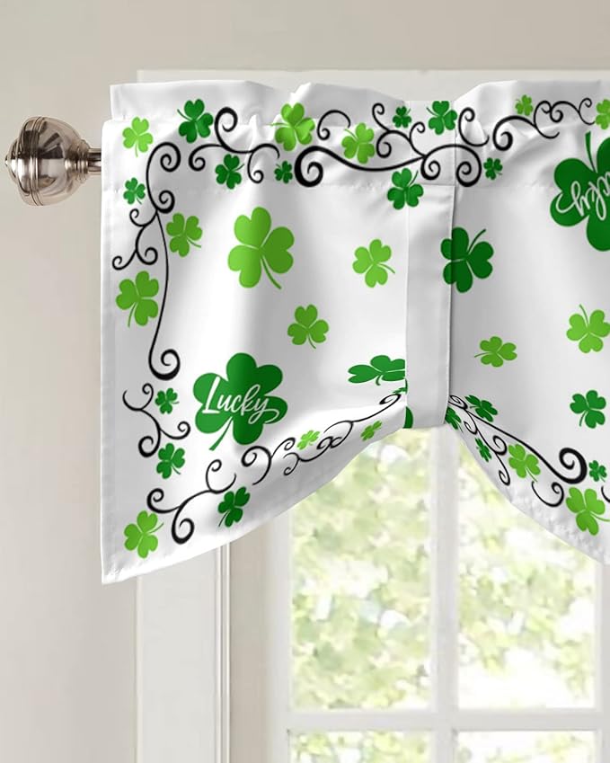 St. Patrick's Day Blackout Tie Up Valance Curtains for Kitchen Windows Green Shamrock Irish Clover Window Toppers Balloon Shades for Living Room/Bathroom/Bedroom,1 Panel, 42" X 12", Spring Holiday