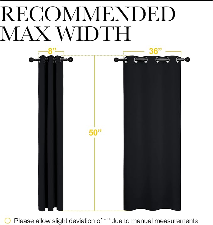 NICETOWN Halloween Blackout Draperies Window Curtain Panels, Autumn/Winter Thermal Insulated Solid Grommet Blackout Curtains/Drapes for Cafe (Set of 2, 42 inches by 50 inches, Black)