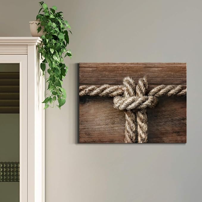 Renditions Gallery Canvas Nautical Wall Art Modern Decorations Paintings Rope Closeup Knot Abstract Vibrant Wooden Maritime Sailor Artwork Prints for Bedroom Office Kitchen - 12"x18" LT33