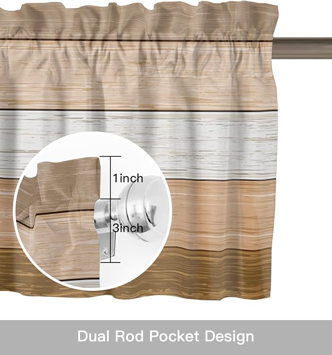 Farmhouse Kitchen Curtains Summer Fall Valances for Windows ,Brown Beach Fall Rod Pocket Country Window Treatment for Kitchen/Living Room/Bedroom/ Bathroom,60" X 18" -1 Panel, Rustic Barn Wood Texture