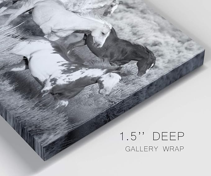 Renditions Gallery Canvas Animal Wall Art Modern Decorations Paintings Running Vintage Horses Black & White Nature Wall Hanging Artwork Prints for Bedroom Office Kitchen - 32"x48" LT33