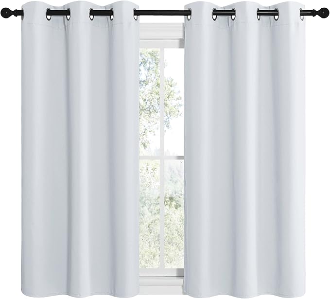 NICETOWN Room Darkening Curtain Panels for Bedroom, Easy-Care Solid Thermal Insulated Grommet Room Darkening Draperies/Drapes (Greyish White, 2 Panels, 42 by 48)