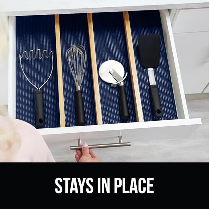 Gorilla Grip powerGRIP Drawer Shelf and Cabinet Liner, Thick Strong Hold, Non-Adhesive Liners Protect Kitchen Cabinets and Cupboard, Bathroom Drawers, Easy Install, Breathable Mat, 12" x20', Navy Blue