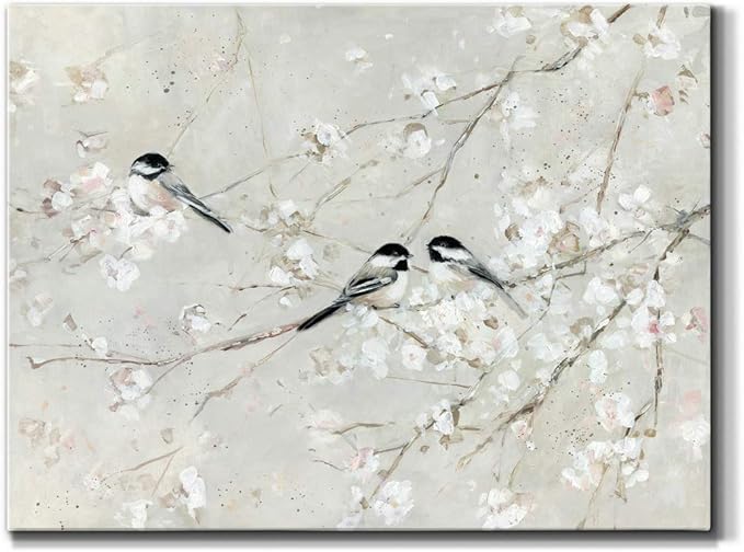 Renditions Gallery Canvas Nature Wall Art Modern Decorations Paintings Elegant Little Birds Glam Romantic Abstract Botanical Artwork Prints for Bedroom Office Kitchen - 8"x12" LT33