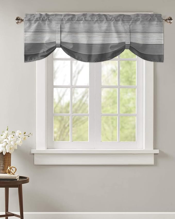 Farmhouse Blackout Tie Up Valance Curtains for Kitchen Windows, Grey Blackout Tie Up Window Toppers Balloon Shades for Living Room/Bathroom/Bedroom,1 Panel,42" X 18"