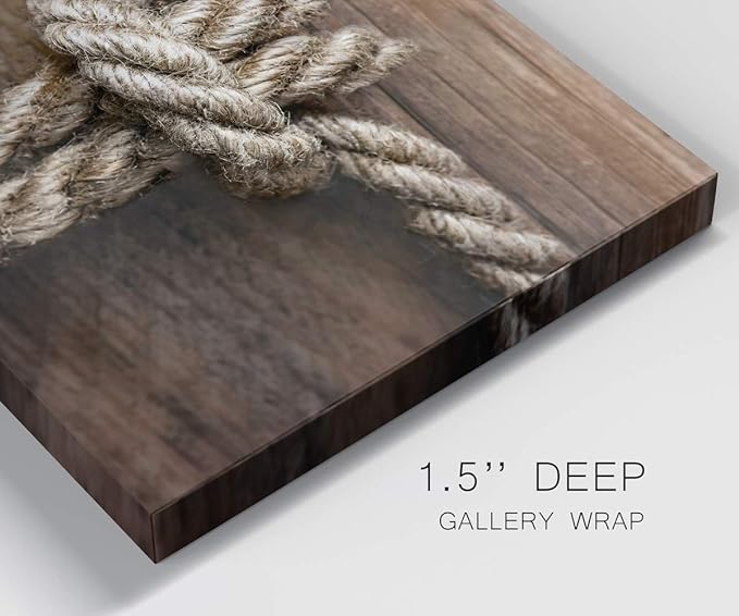 Renditions Gallery Canvas Nautical Wall Art Modern Decorations Paintings Rope Closeup Knot Abstract Vibrant Wooden Maritime Sailor Artwork Prints for Bedroom Office Kitchen - 12"x18" LT33