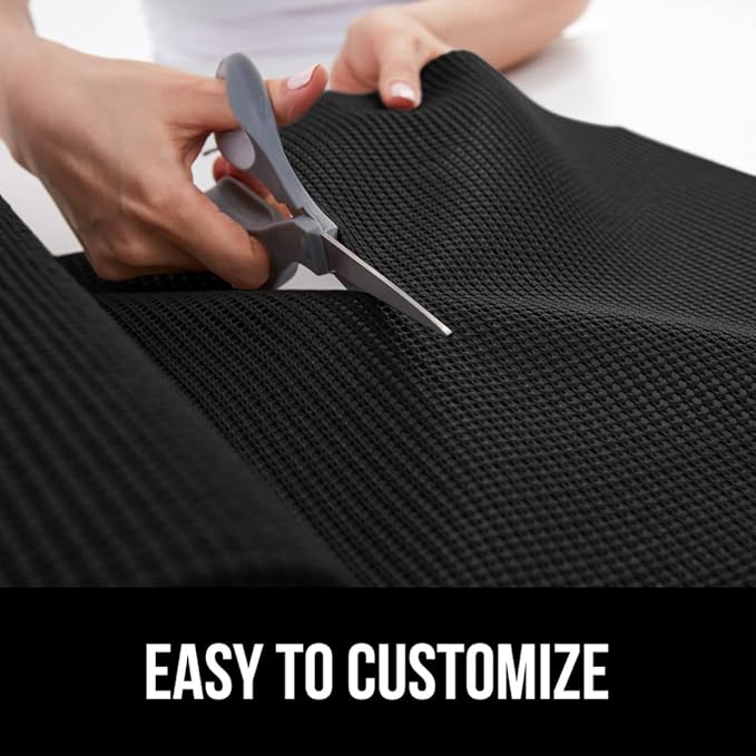Gorilla Grip powerGRIP Drawer Shelf and Cabinet Liner, Thick Strong Hold, Non-Adhesive Liners Protect Kitchen Cabinets and Cupboard, Bathroom Drawers, Easy Install, Breathable Mat, 24" x20', Black