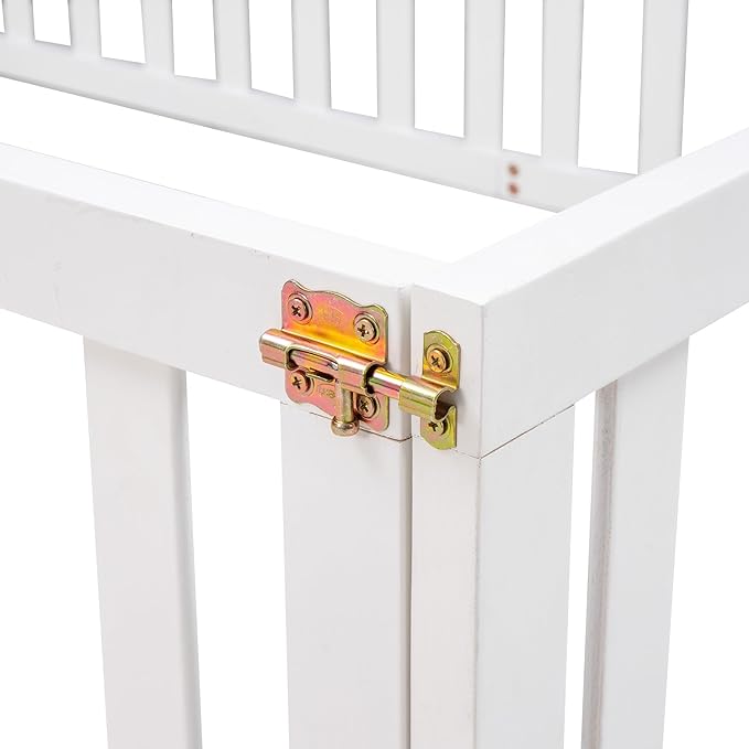 Full Size Floor Bed with Fence, Solid Wood Floor BedFrame for Kids with Door, Twin Platform Bed for Boys and Girls Kids Teens, Fun Design, for Children Bedroom