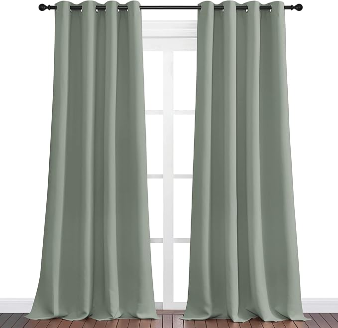 NICETOWN Greyish Green Blackout Curtains 108" Long for Office, 55" Wide, 2 Pieces, Dining Room, Guest Room, Sound Reducing Heat and Cold Block Curtain Panels for Modern Room Decorative