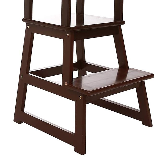SDADI Kids Kitchen Step Stool Holds up to 150 Pounds with Safety Rail, Wide Platform Design, 4 Anti Slip Strips for 18 to 36 Months Old, Espresso