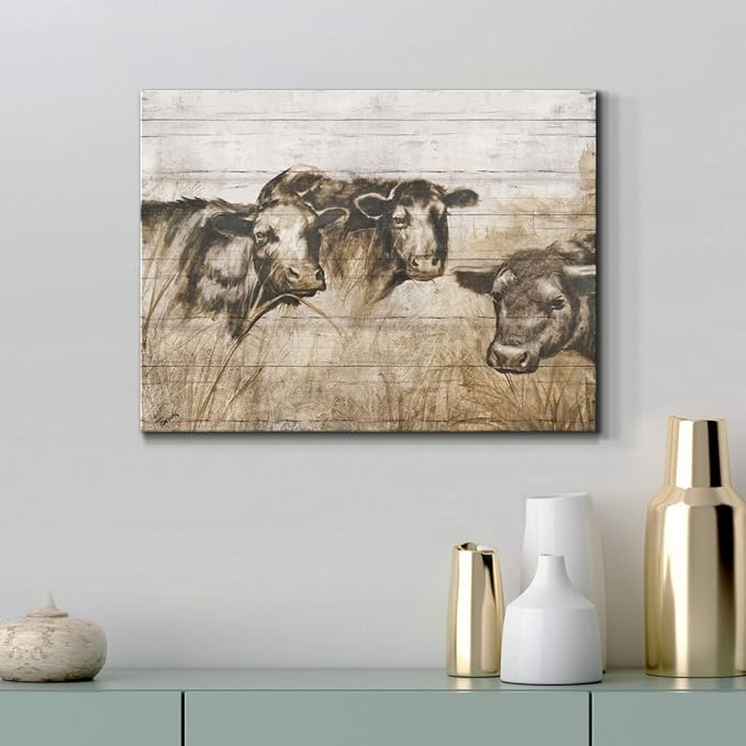 Renditions Gallery Canvas Animal Wall Art Modern Decorations Paintings Vintage Sepia Cows Abstract Black & White Farmhouse Artwork Prints for Bedroom Office Kitchen - 8"x12" LT33